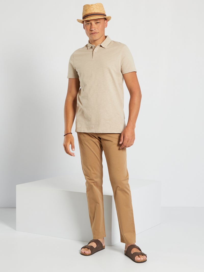 Polo liso de algodão bege - Kiabi