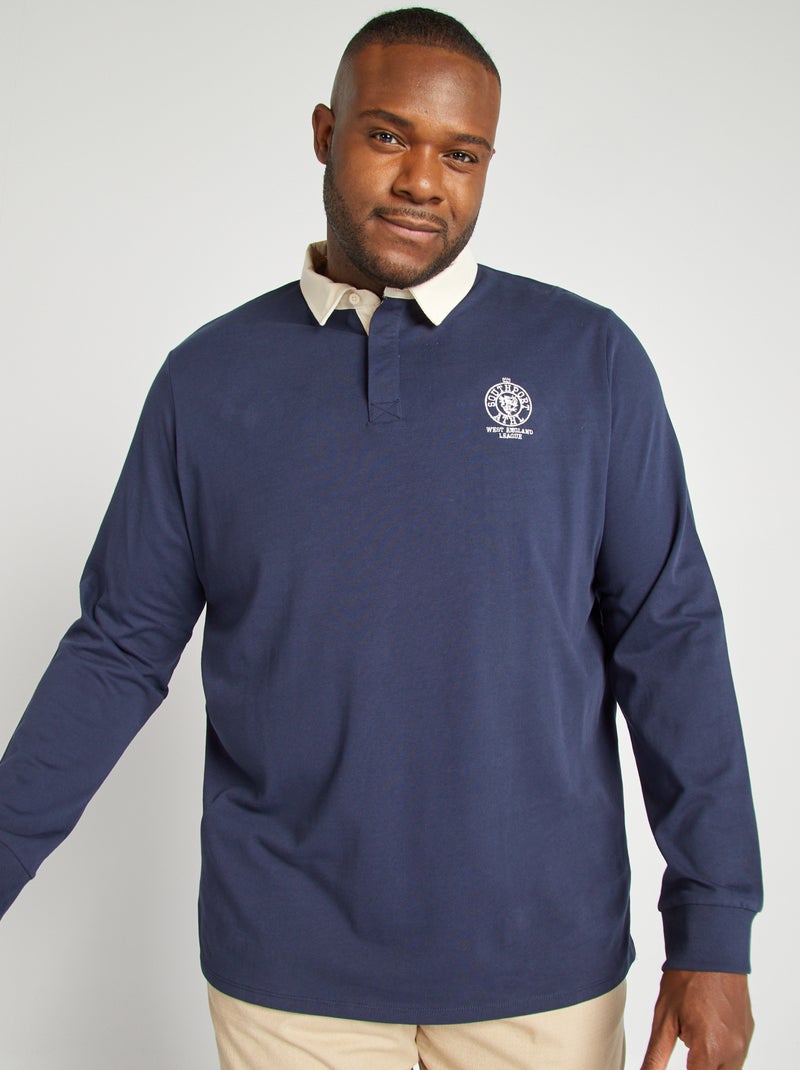 Polo liso de manga comprida estilo rugby PRETO - Kiabi