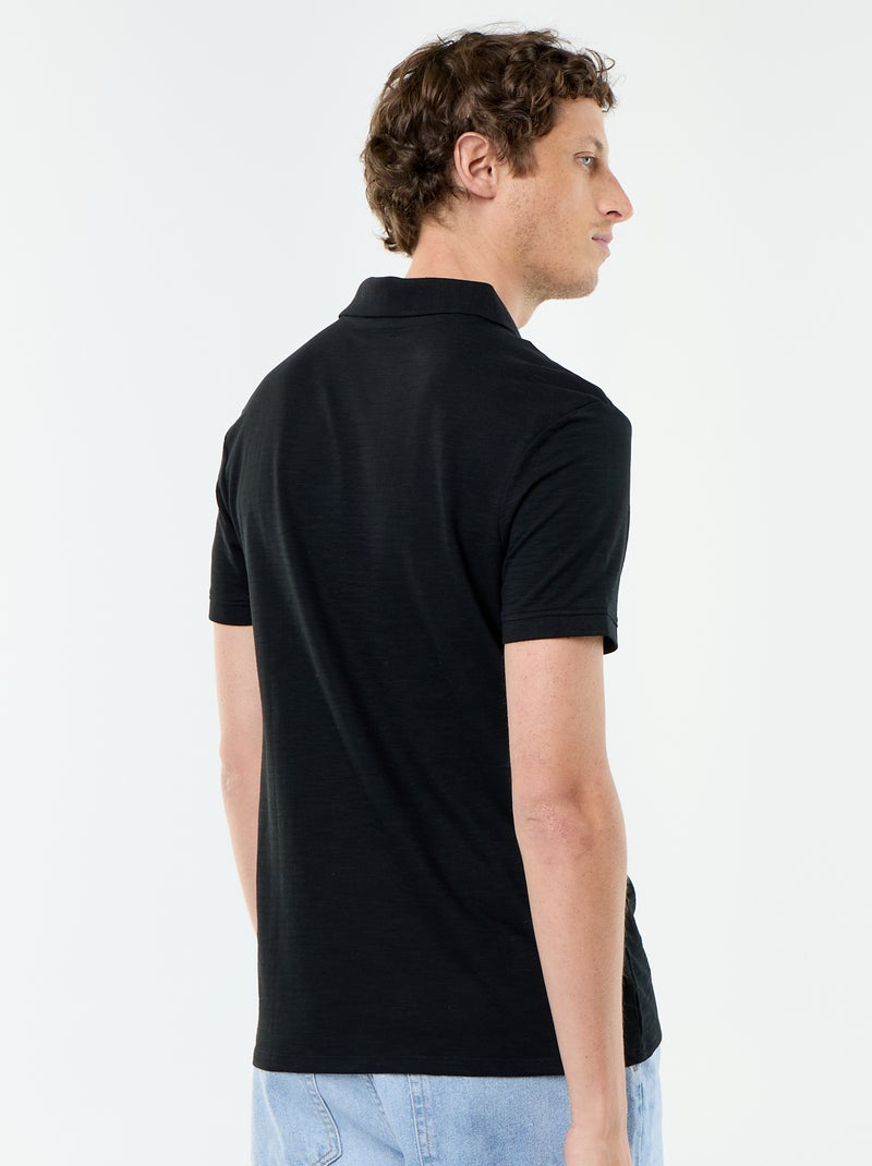 Polo liso de manga curta Preto - Kiabi