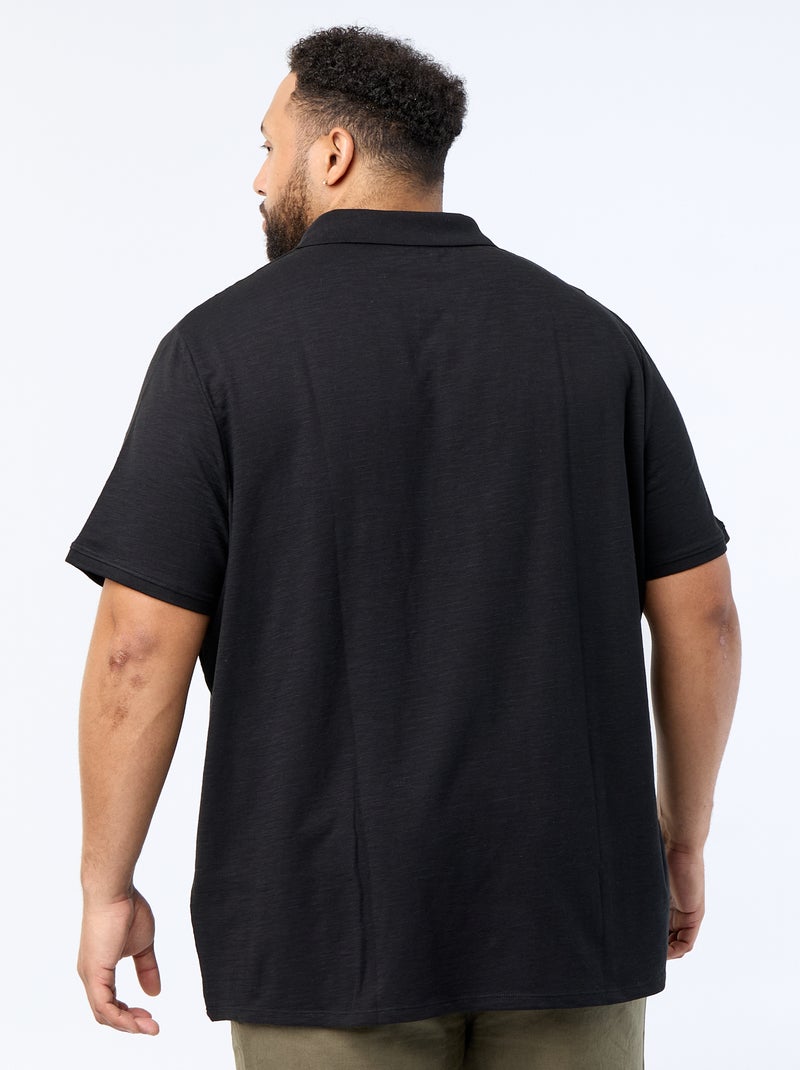 Polo liso de manga curta Preto - Kiabi