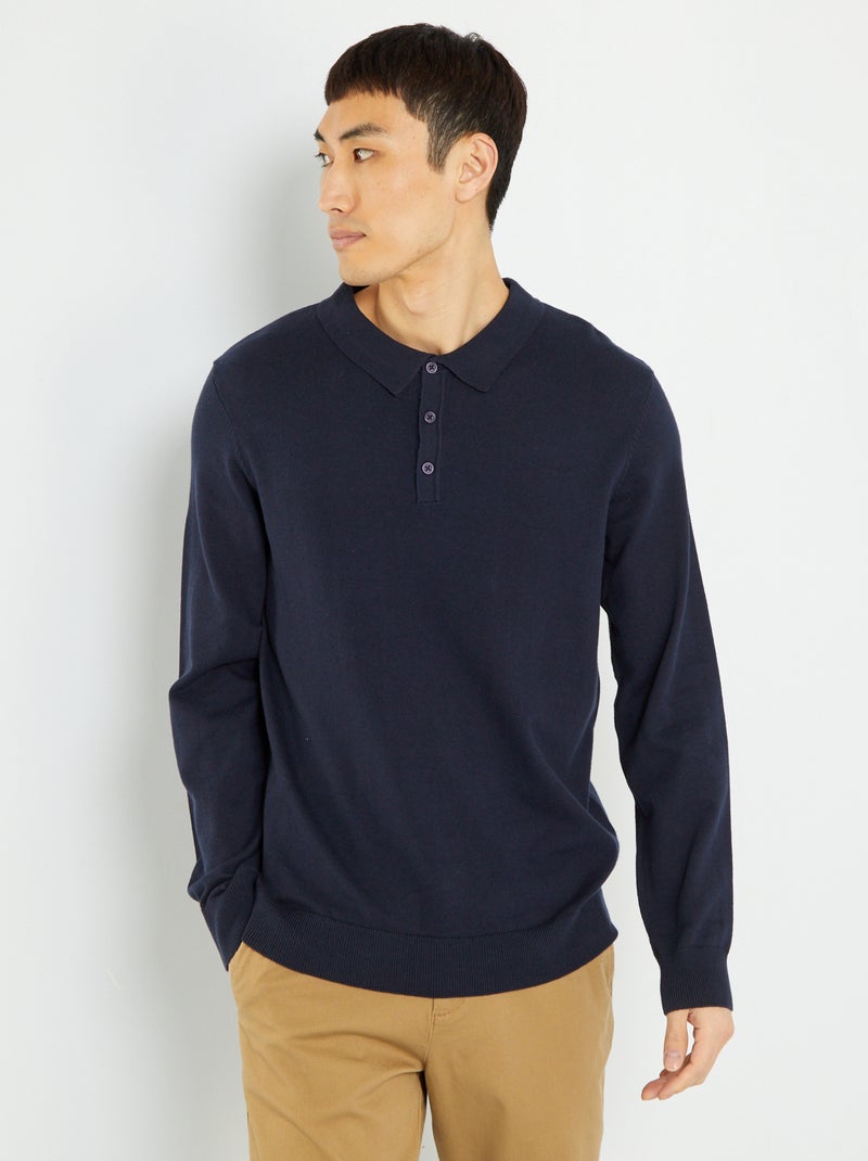 Polo liso em malha jersey AZUL - Kiabi