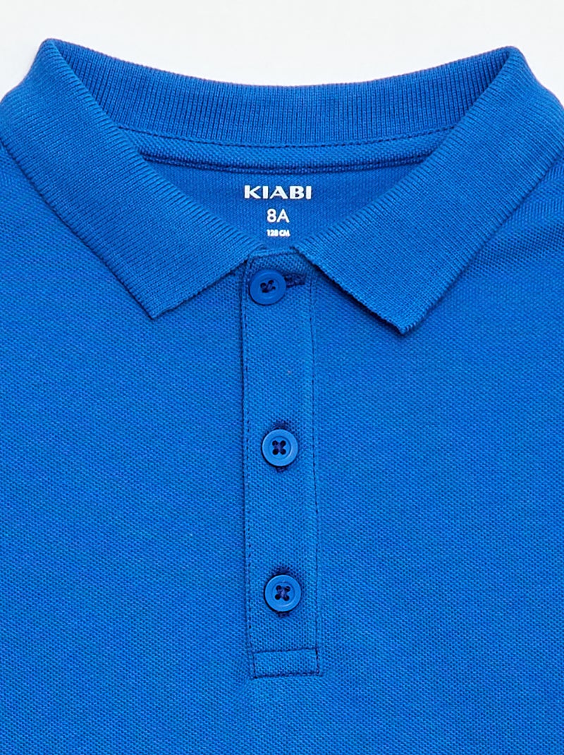 Polo liso em malha piqué Azul - Kiabi