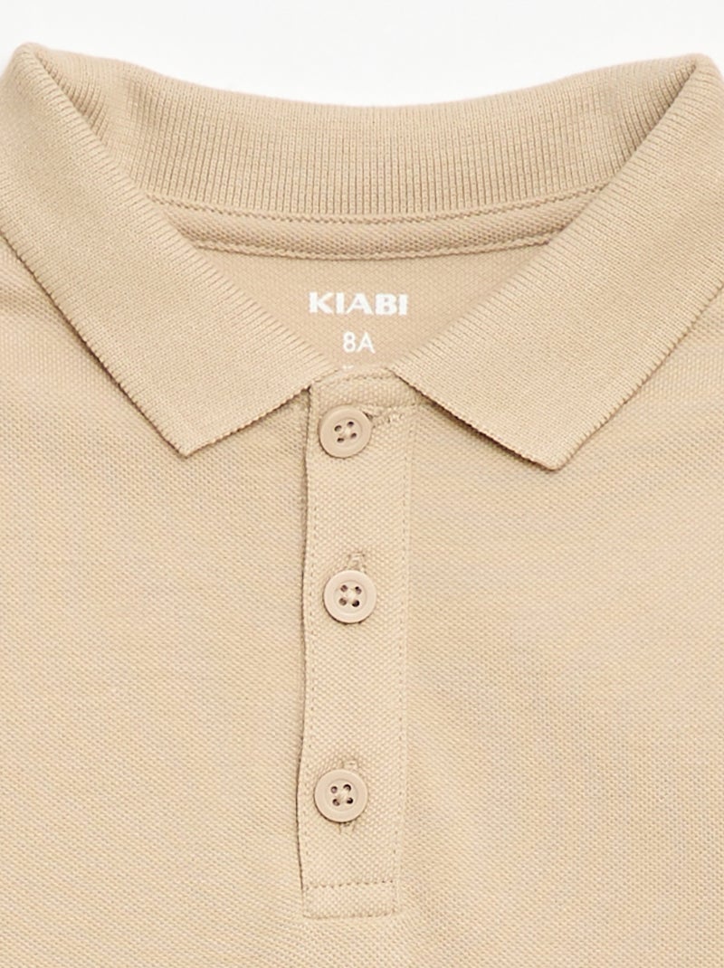Polo liso em malha piqué Bege - Kiabi