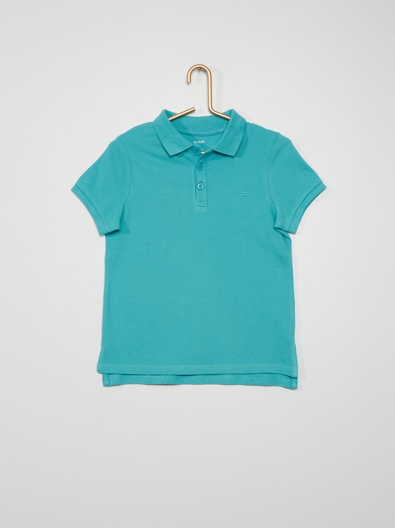 Polo liso em piqué de algodão AZUL - Kiabi