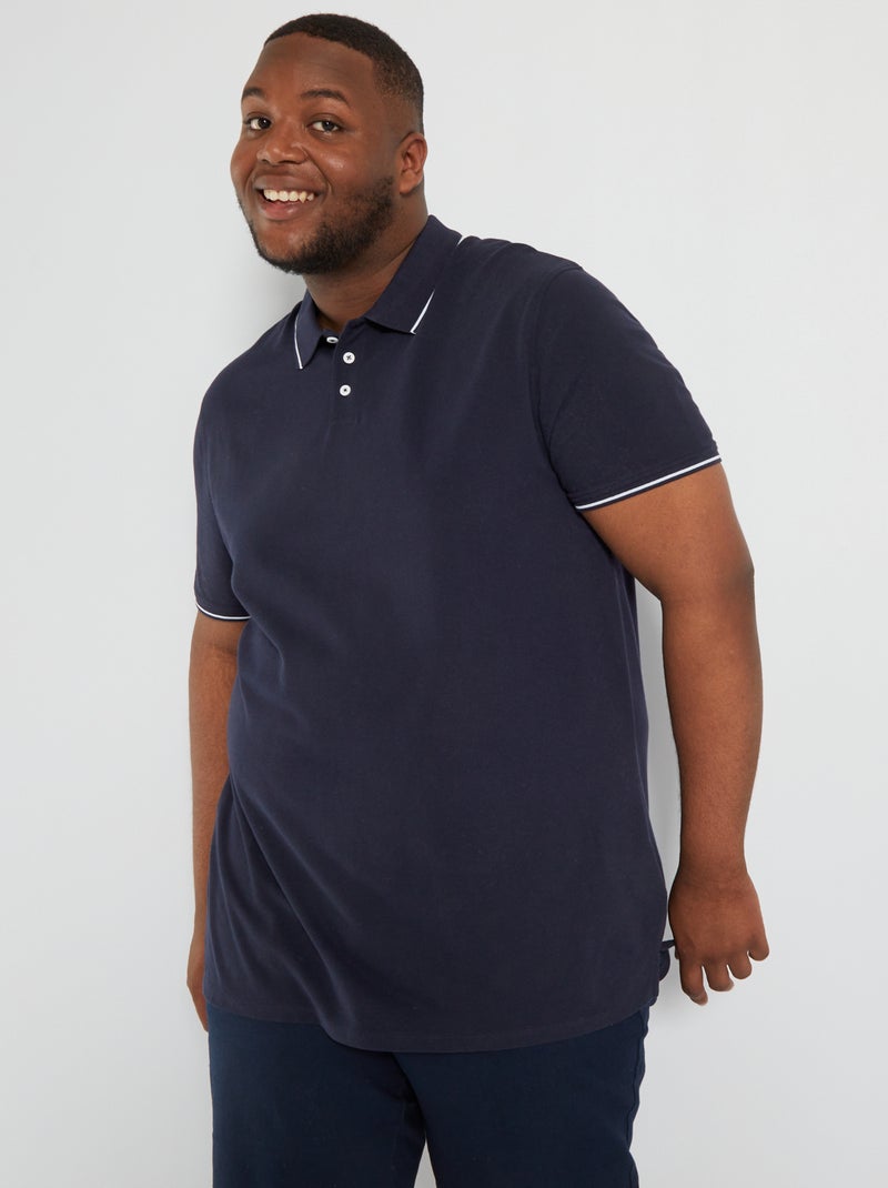 Polo liso em piqué de algodão AZUL - Kiabi