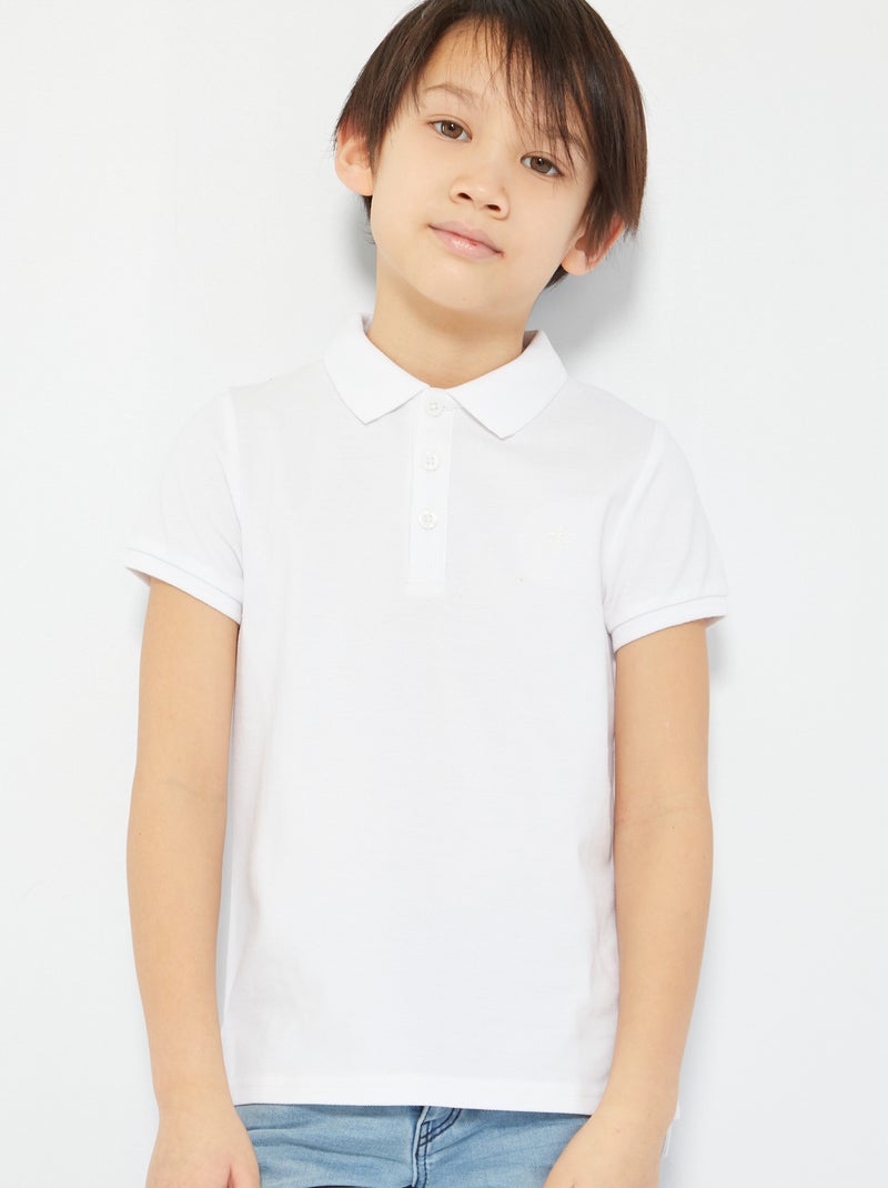 Polo liso em piqué de algodão Branco - Kiabi