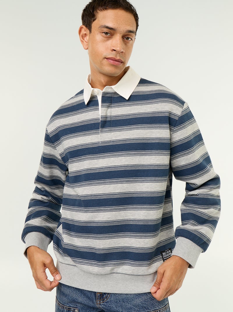 Polo liso estilo rugby de manga comprida Azul - Kiabi