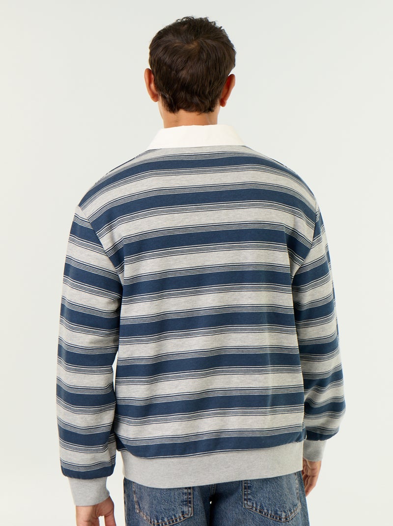 Polo liso estilo rugby de manga comprida Azul - Kiabi