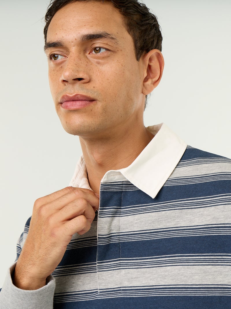 Polo liso estilo rugby de manga comprida Azul - Kiabi