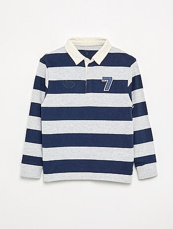 Polo listrado com gola contrastante
