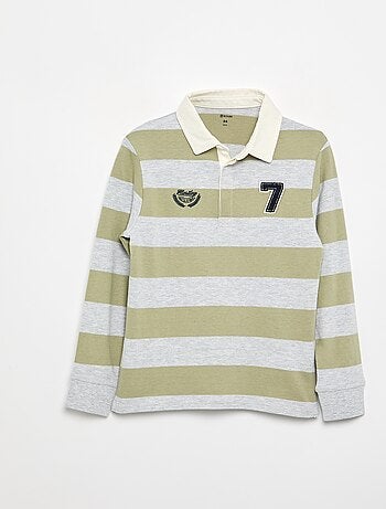 Polo listrado com gola contrastante
