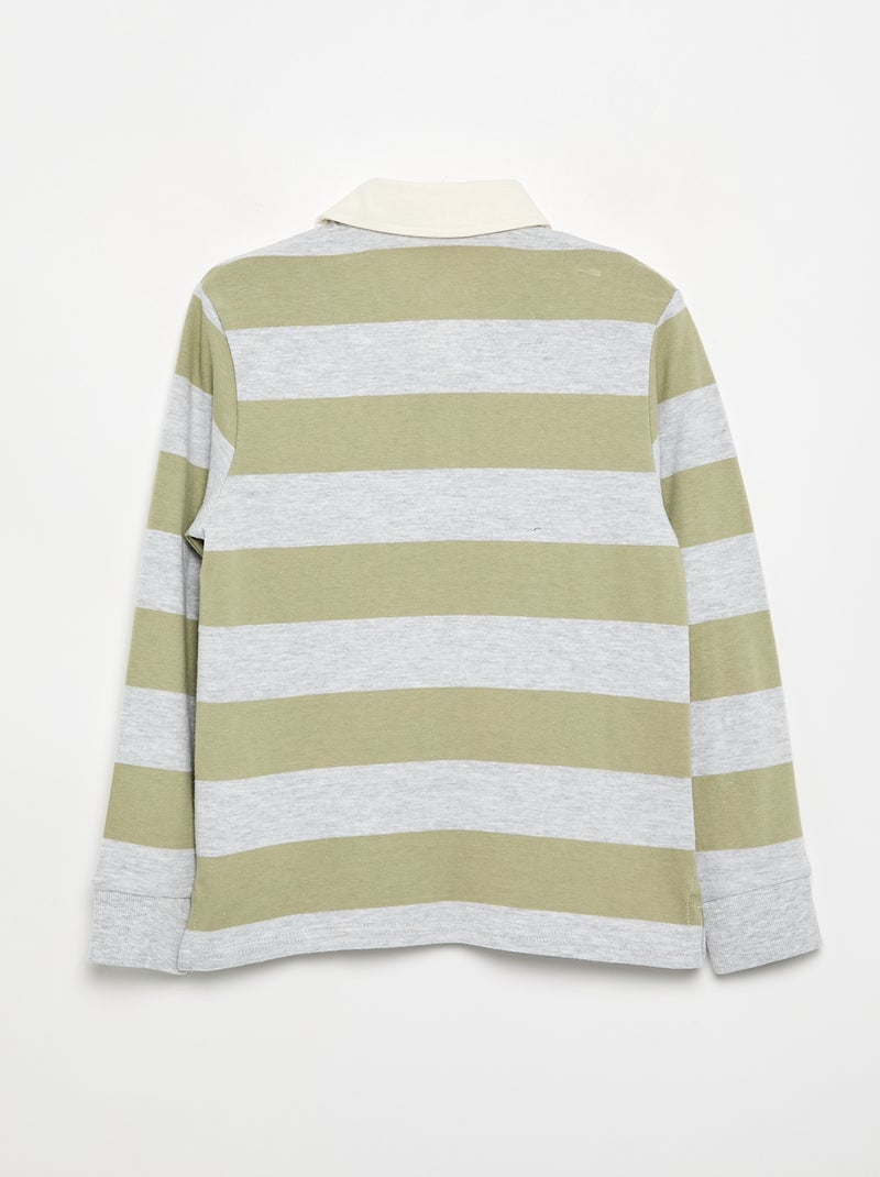 Polo listrado com gola contrastante Verde - Kiabi