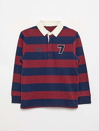 Polo listrado com gola contrastante