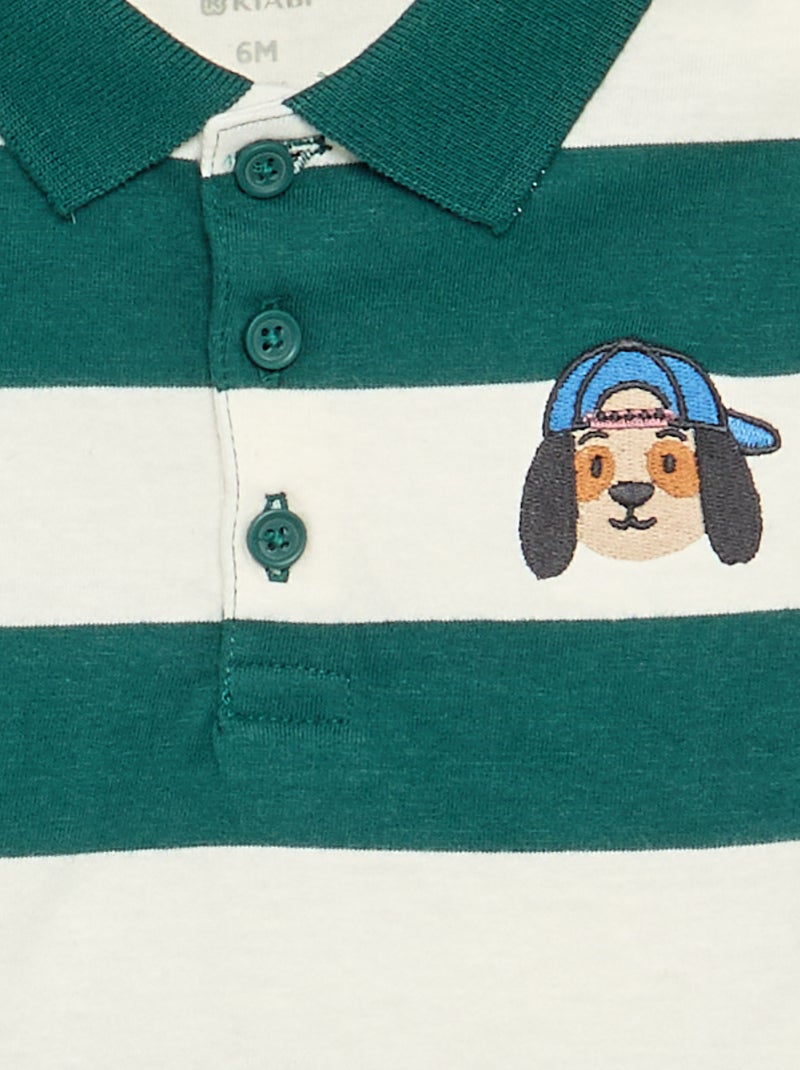 Polo listrado em jérsei de algodão Verde - Kiabi