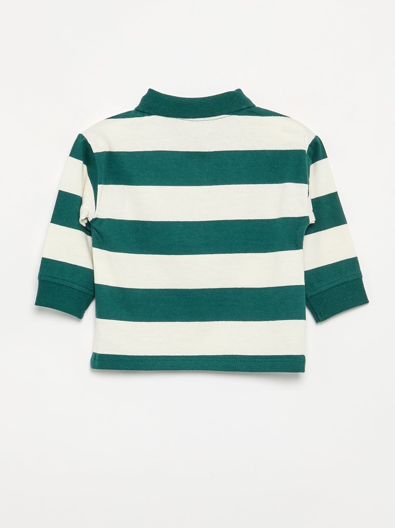 Polo listrado em jérsei de algodão Verde - Kiabi