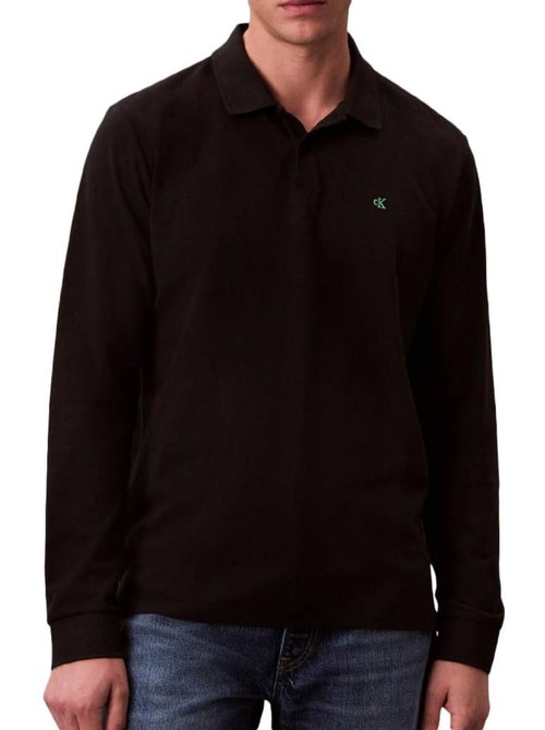 Polo Manga Comprida Calvin Klein Casual Piqué Preto para Homem - Kiabi Polo Manga Comprida Calvin Klein Casual Piqué Preto para Homem - Kiabi