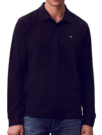 Polo Manga Comprida Preto para Homem Calvin Klein Casual Piqué