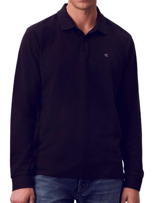 Polo Manga Comprida Preto para Homem Calvin Klein Casual Piqué - Kiabi Polo Manga Comprida Preto para Homem Calvin Klein Casual Piqué - Kiabi