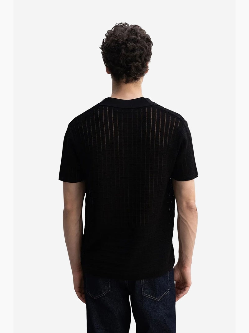 Polo manga curta malha texturizada giesto Preto - Kiabi