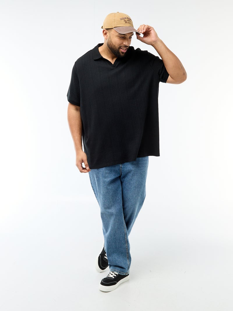 Polo regular fit de manga curta Preto - Kiabi