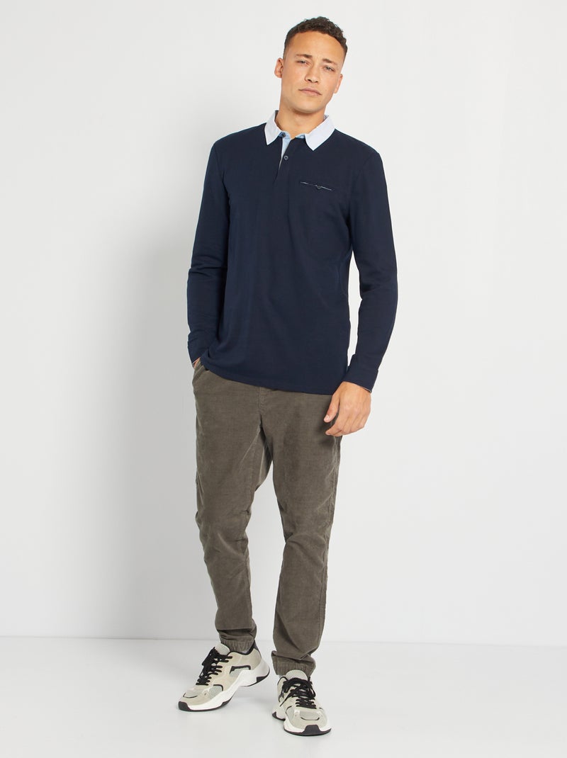 Polo slim com colarinho de camisa Azul Marinho - Kiabi