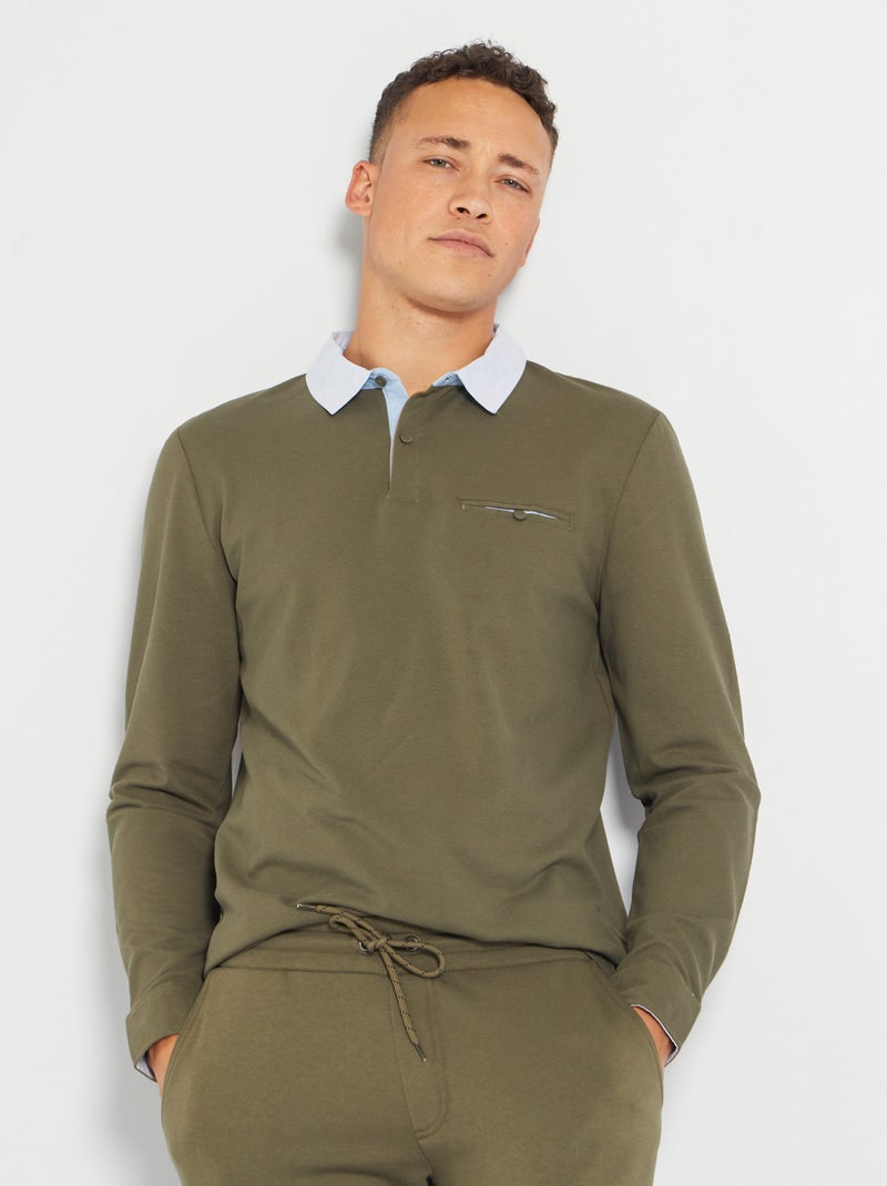 Polo slim com colarinho de camisa CAQUI - Kiabi