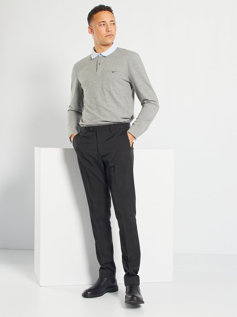 Polo slim com colarinho de camisa CINZA - Kiabi