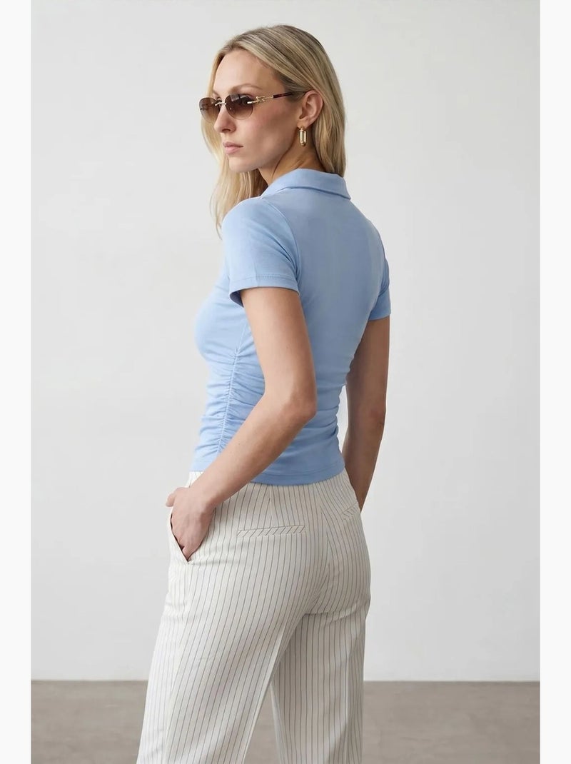 Polo t-shirt cropped de mulher slim fit dilvin Azul-céu - Kiabi