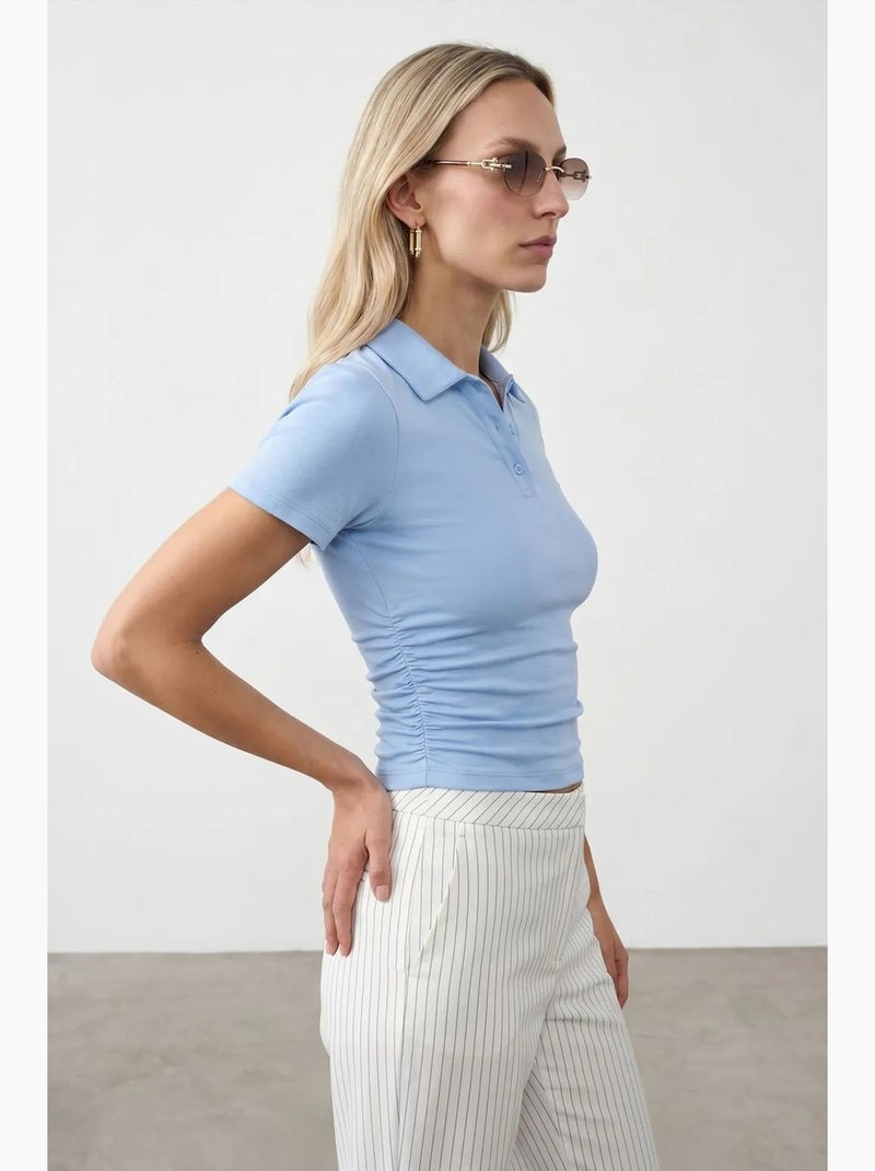 Polo t-shirt cropped de mulher slim fit dilvin Azul-céu - Kiabi
