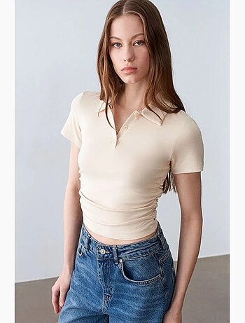 Polo t-shirt cropped de mulher slim fit dilvin