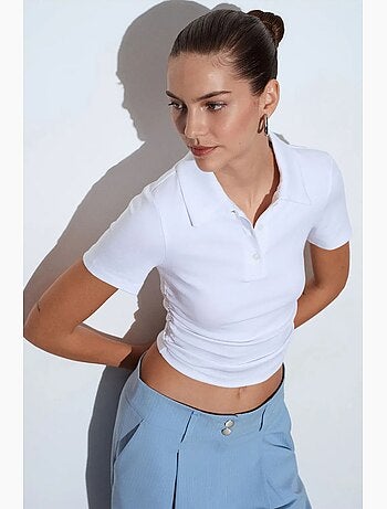 Polo t-shirt cropped de mulher slim fit dilvin