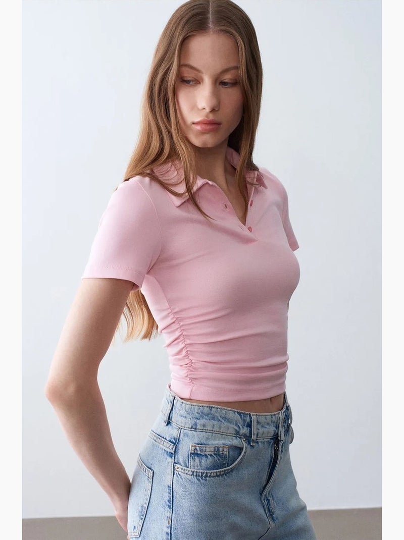 Polo t-shirt cropped de mulher slim fit dilvin Rosa doce - Kiabi