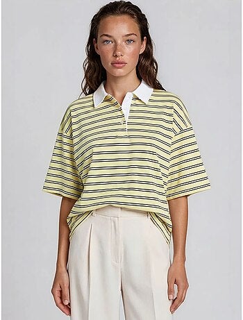 Polo t-shirt de algodão às riscas para mulher busem