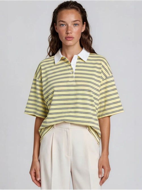 Polo t-shirt de algodão às riscas para mulher busem - Kiabi Polo t-shirt de algodão às riscas para mulher busem - Kiabi