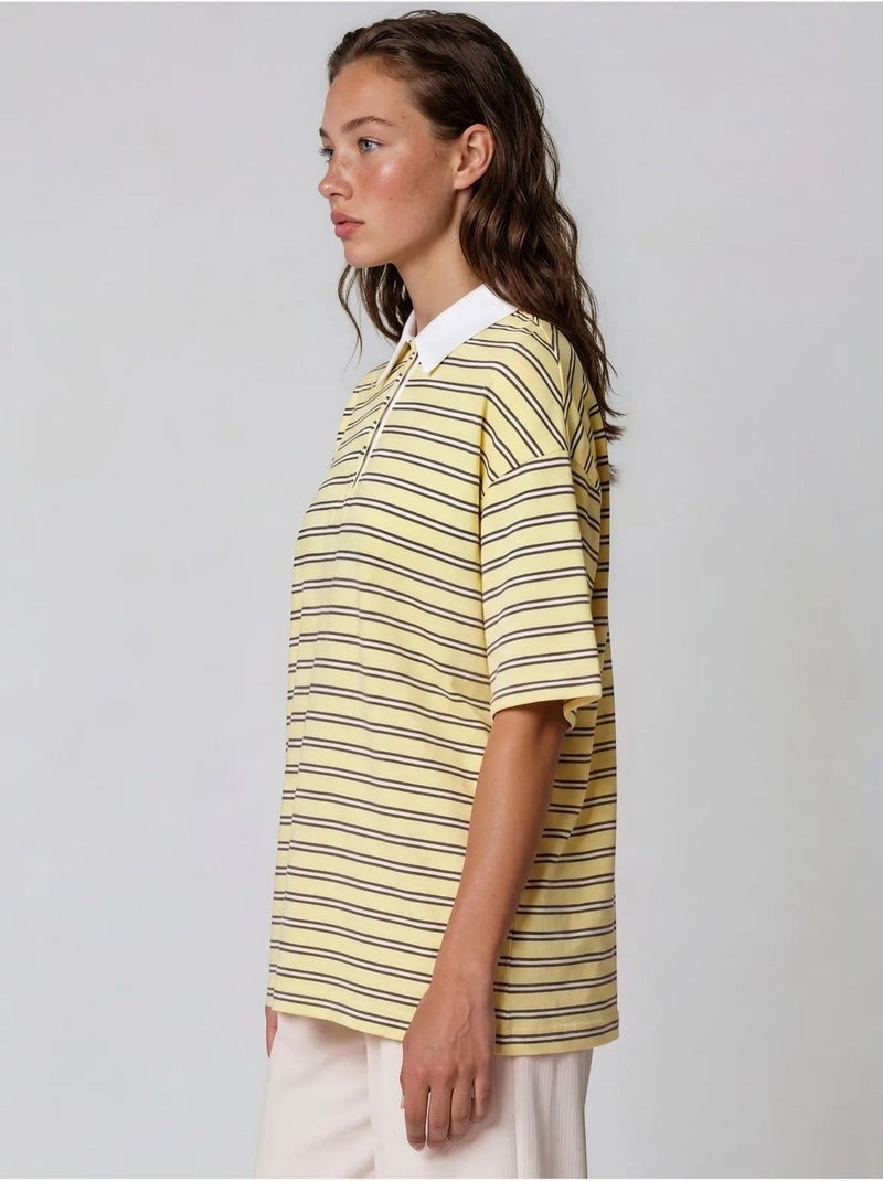 Polo t-shirt de algodão às riscas para mulher busem Amarelo-limão - Kiabi