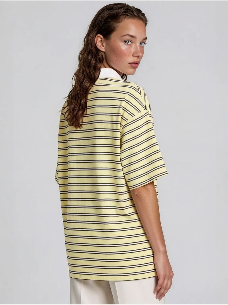 Polo t-shirt de algodão às riscas para mulher busem Amarelo-limão - Kiabi
