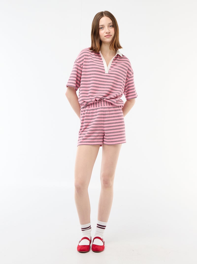 Polo T-shirt Largo em Felpo Rosa - Kiabi