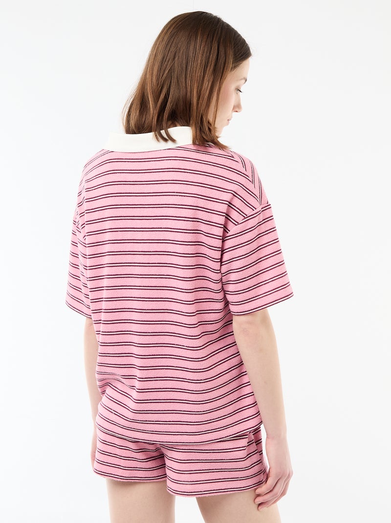 Polo T-shirt Largo em Felpo Rosa - Kiabi