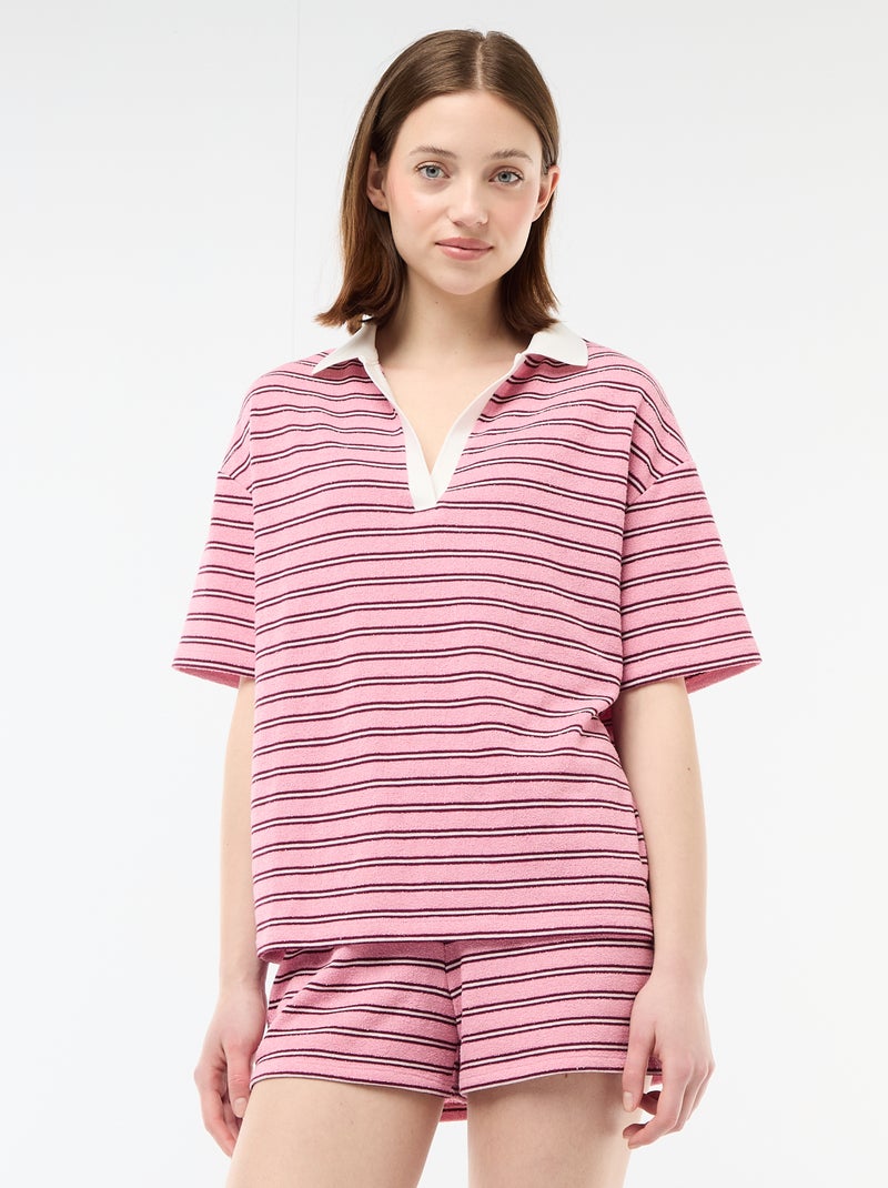 Polo T-shirt Largo em Felpo Rosa - Kiabi