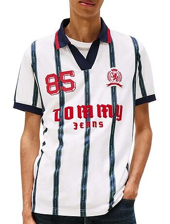 Polo tommy hilfiger para homem branco/preto/vermelho dm0dm22073