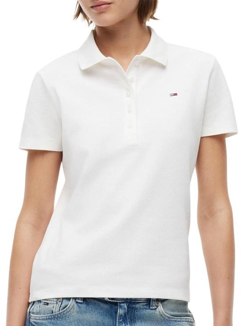 Polo Tommy Hilfiger Slim Essential Branco para Mulher - Kiabi Polo Tommy Hilfiger Slim Essential Branco para Mulher - Kiabi