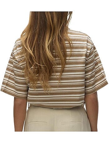 Polo vero moda awmaren de mulher castanho/branco
