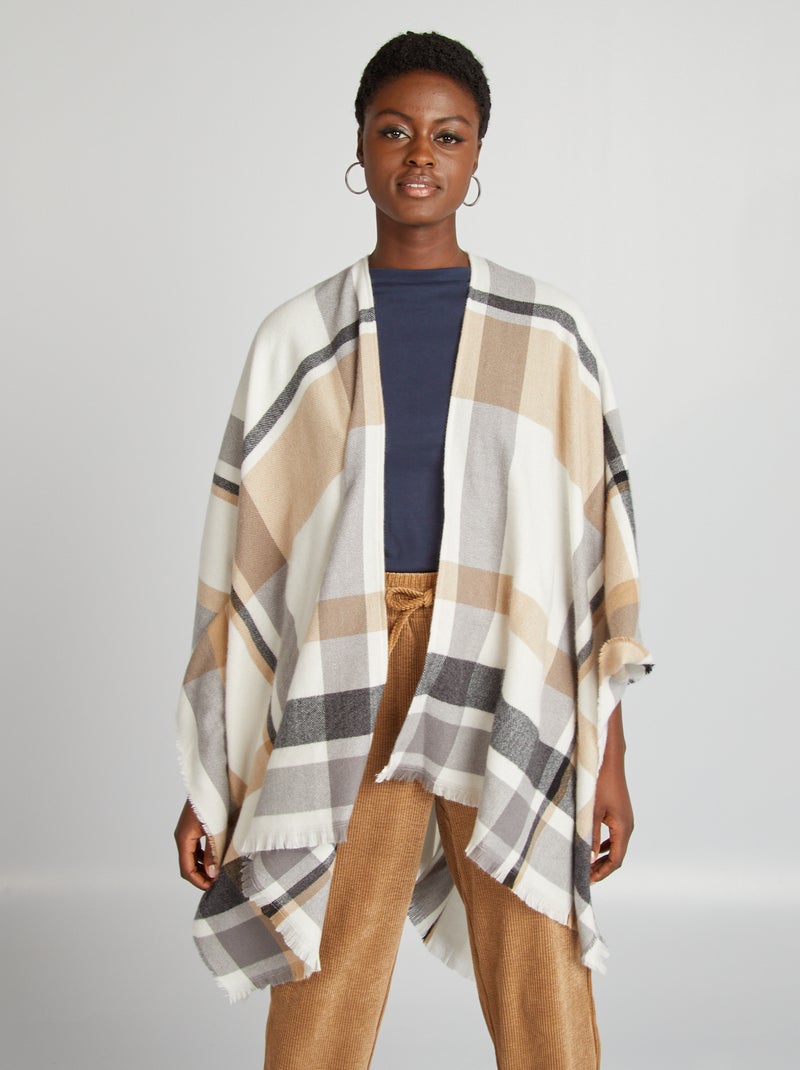 Poncho com franjas BEGE - Kiabi