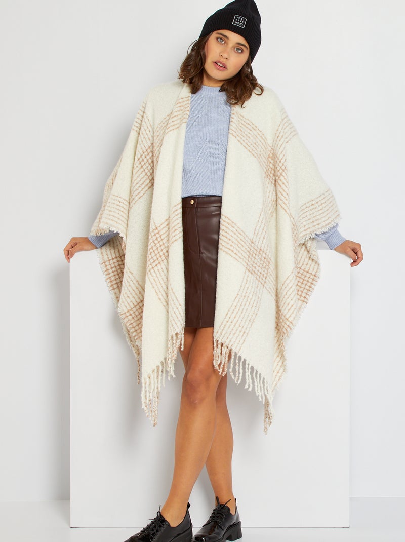 Poncho com franjas bege - Kiabi
