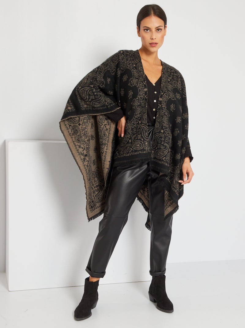 Poncho com pequenas franjas BEGE - Kiabi