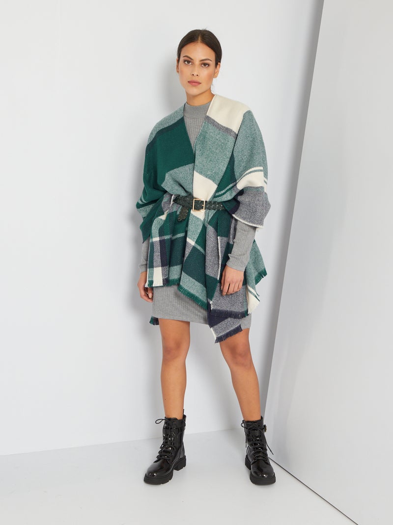 Poncho com pequenas franjas VERDE - Kiabi