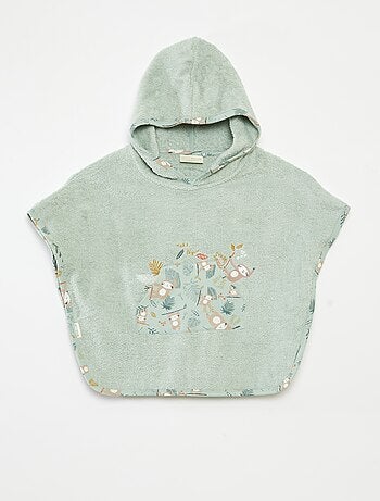 Poncho de banho com bordados e bolso canguru