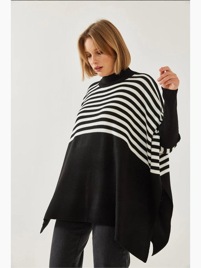 Poncho de malha às riscas lucci Preto - Kiabi