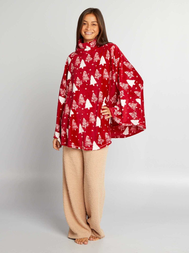 Poncho de malha polar Branco/ Vermelho - Kiabi