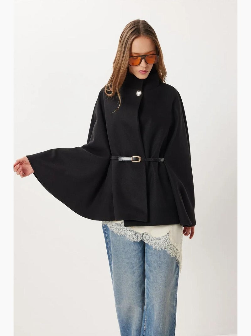 Poncho texturizado com cinto istanbul Preto - Kiabi